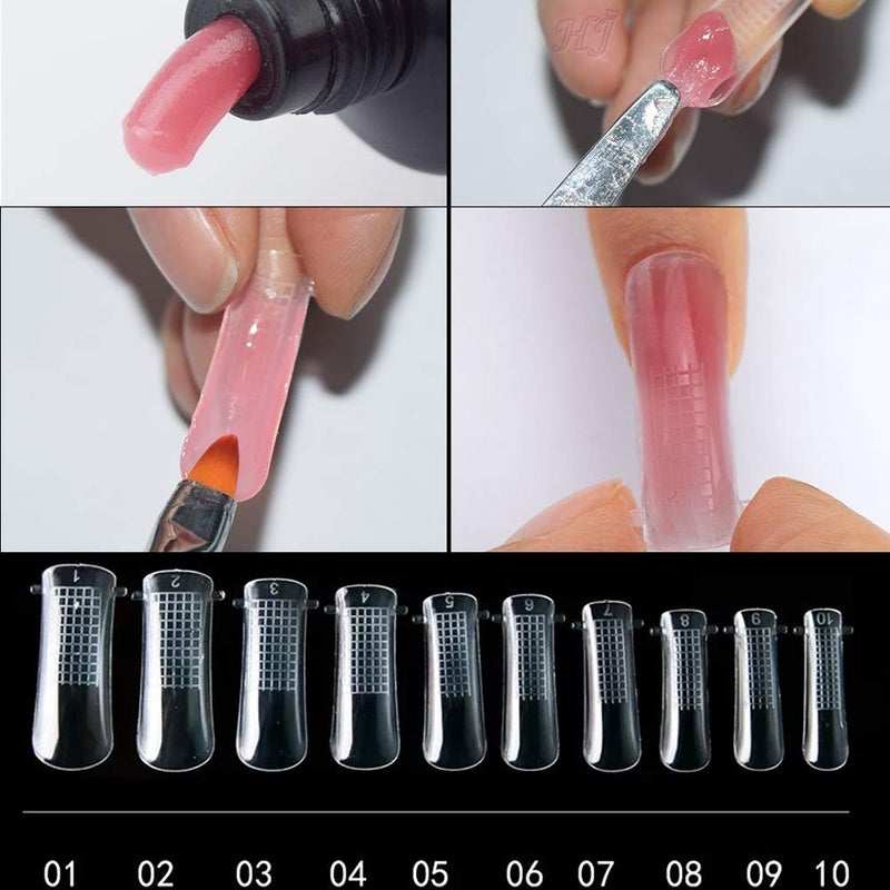 Beuniar Nail Extension Form Tips Clear 100pcs Poly Gel Acrylic Nails Mold Artificial Dual Forms System UV Gel DIY Polish Manicure Tool 100PCs/Case with Scale - Image 4